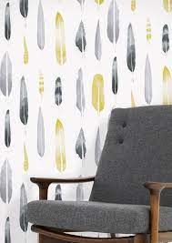 Feathers Wallpaper Mustard Mini Moderns Mid Century Style Sofas Living Decor