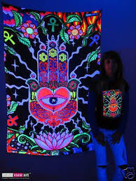 Hamsa Eye Hand Psychedelic Art Uv Blacklight Tapestry Wall Hanging Backdrop Deco Ebay Blacklight Tapestry Trippy Tapestry Hippie Bedroom Decor