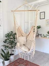 A mix of stationery & swivel dining chairs brings dynamic seating style to your space, with comfort & mobility. Boho Hanging Chair Cotton Hammock Lola Doo Comfy Living Room Furniture Room Inspiration Bedroom Aesthetic Room Decor
