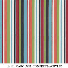 Sunbrella carousel confetti is a festive striped fabric in coral, lime green, white, blue, navy, and red. Sunbrella Fabrics