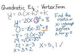 Apr 01, 2018 · a quadratic equation is written as ax2 + bx +c in its standard form. Quadratic Equations Vertex Form Math Algebra Quadratic Equations Showme