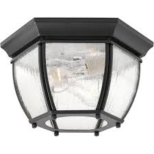The design features a beautiful hand crafted oatmeal fabric hardback drum shade in a stylish brushed nickel. Progress Lighting Roman Coach Collection 2 Light Textured Black Clear Seeded Glass Traditional Outdoor Close To Ceiling Light P6019 31 The Home Depot