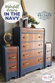 How Gorgeous This Waterfall Dresser Set Was Painted With In The Navy Shop Dixie Belle Paint Toda Blue Painted Furniture Waterfall Dresser Waterfall Furniture