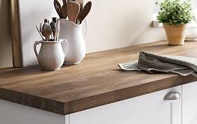 Plan de travail noyer brut. Plan De Travail En Chene Massif Fonce Goodhome Hinita 300 Cm X 62 Cm X Ep 4 Cm Castorama