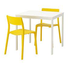 Your walls aren't the only thing to consider when you're measuring your dining use benches for seating instead of traditional chairs. Vangsta Janinge White Yellow Table And 2 Chairs Ikea Small Dining Table Set Ikea Dining Sets Ikea Dining