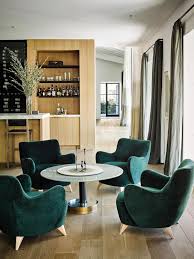 Dark Emerald Velvet Chairs Home Bar Vertical Wood Paneling Mid Century Modern Home Nicole Hollis Bar Lounge Room Home Mid Century Modern House