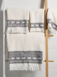 Black And White Hand Towels With Tassels Embroidered Boho Towels Hand Towels Bathroom Linen Towels Bathroom Towel Embroidery Designs
