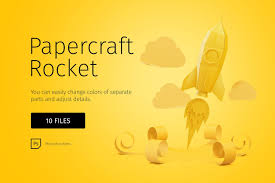 Download Papercraft Rocket Scene In Design Elements On Yellow Images Creative Store PSD Mockup Templates