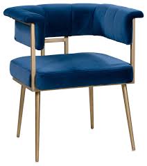 These wooden chairs with arms can explicitly compliment the decor of each and every. Blue Velvet Dining Chair Contemporary Modern Brass Gold Side Arm Chair Midcentury Dining Chairs By Mod Space Furniture