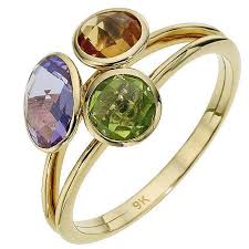 9ct Yellow Gold 3 Colour Stone Ring Colored Stone Rings Women Rings Stone Rings