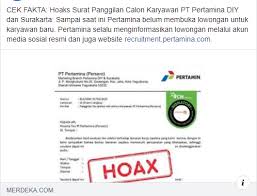 Salah Surat Panggilan Calon Karyawan Pertamina Diy Dan Solo Turnbackhoax