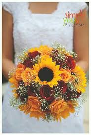 Yellow Sunflowers Yellow Roses Red Roses White Gypsophila Bridal Bouquet Fall Wedding Bouquets Fall Wedding Decorations Fall Wedding Flowers