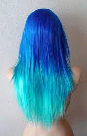 Blue Wig Electric Blue Teal Mint Blue Ombre Wig Long Straight Hair Mouti Blue Colored Long Side Bangs Wig Blue Ombre Wig Blue Hair Blue Wig