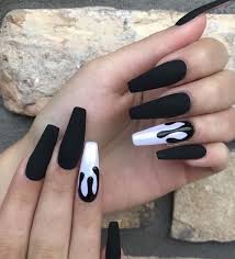 Acrylic Black Coffin Nail Designs 80 Trendy White Acrylic Nails Designs Ideas To Try Latest Fashion Trends For Woman White Acrylic Nails Drip Nails Black Coffin Nails
