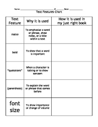 Fiction Text Features Chart