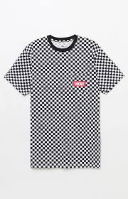 Black And White Checkered Vans With Black Stripe Checker Print White Black Pocket T Shirt Vans Shirt Vans T Shirt Vans Checkered