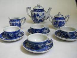 Occupied Japan Childs Doll Tea Set Blue Willow Pattern Discounted Toy Tea Set Blue Willow Miniature Tea Set