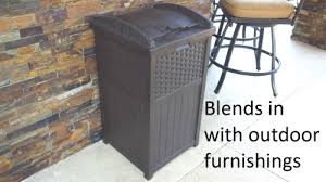 Finally decided where to permanently place my outdoor trash and recycle cans. Suncast Mocha Brown Wicker Resin Trash Box Review