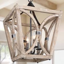 At the center is a rectangular kitchen island in oak finish and topped with plain white solid surface, with integrated storage, sink and dining area. Log Barn Farmhouse Chandelier For Dining Room 4 Light Wood Kitchen Island Lighting Lantern Chandelier Light Fixture For Foyer Entryway Amazon Com