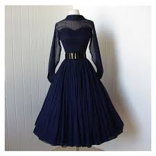 Black And Blue Dress Illusion Original Picture Vintage 1950 S Dress Beautiful Navy Silk Chiffon Full Skirt Bombshell Liked On Polyvore Featuring Dr Vintage 1950s Dresses Bombshell Dress Vintage Dresses