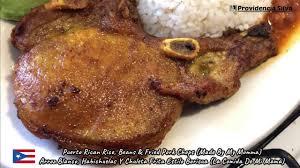 My husband's favorite meal is rice and beans. White Rice Beans Fried Pork Chops With Avocado Slices Youtube