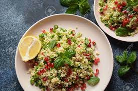 Learn how to cook couscous to suit south indian taste buds. Healthy Salad With Couscous Fresh Mint Cucumber Pomegranate Stock Photo Picture And Royalty Free Image Image 156448943