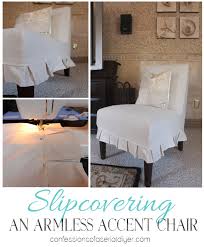 How To Slip Cover An Armless Accent Chair From Confessions Of A Serial Do It Yourselfer Slipcovers For Chairs Armless Accent Chair Slipcovers