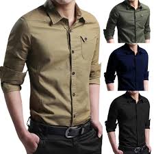 Us 5 43 38 Off Men Shirt Fashion Mens Dress Shirt Autumn Casual Shirts Military Cargo Slim Button Long Sleeve Dress Shirt Top Blouse In Dress