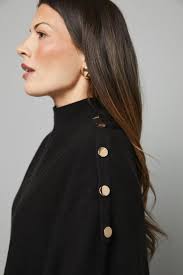 Button Detail High Neck Knitted Poncho Jumper Wallis Black : Capes and  Cloaks : VogaCloset Jordan