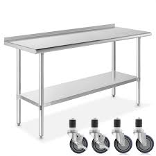 Here's a compact work table that you could tuck away in a corner or use as a central island for daily activities. Gridmann Nsf Stainless Steel Commercial Kitchen Prep Work Table W Backsplash Plus 4 Casters Walmart Com Walmart Com