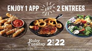 Find new ruby tuesday printable coupons on this dealsplus page before heading in for lunch or dinner. February 2021 2 Entrees Appetizer 22 Mon Thurs At Ruby Tuesday Rubytuesday Coupon Promo Code The Coupons App