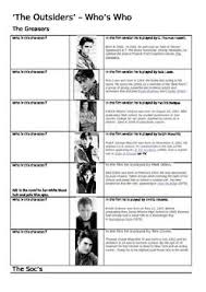 The Outsiders Who S Who In The Film And The By Inspire Enrich Enlighten Teachers Pay Teachers Outsiders Lesson Plans The Outsiders Novel Activities
