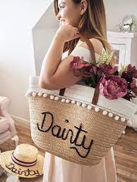 Diy Personalised Straw Beach Bag Dainty Dress Diaries Straw Beach Bag Bags Diy Beach Bag