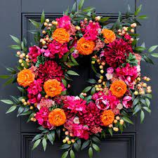 Fall wreaths for front door, summer front door wreath.flower berry wreath, flower wreath, front door wreath, everyday wreath. Exotic Beauty Dahlia Bougainvillea Ranunculus Spring Summer Front Darby Creek Trading
