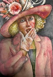 Lady in red" watercolor 24x32 cm