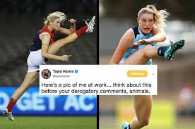 An inspiring image of professional australian football star tayla harris. People Are Mad After A Photo Of A Woman Footy Player Was Deleted Because Of Comments From Trolls