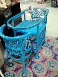 Blue Bamboo Bistro Set With Glass Top Bistro Set Mid Century Modern Glass Top
