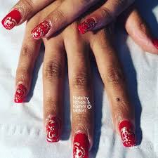 Gorgeous Red Nails By Nthabi With Henna Nail Art Design By Kamini At Midori Henna Nails Henna Nail Art Nail Art Designs