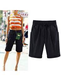 Wodstyle Women Elastic Waist Bermuda Shorts Plus Size Short Trouser Pocket Cropped Sport Walmart Com Womens Shorts Knee Length Shorts Cotton Linen Pants