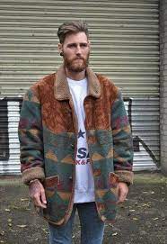 Vintage Retro 80s Fleece Wool Aztec Jacket Coat 1944 Men Fashion Casual Outfits Boho Men Style Winter Outfits Men