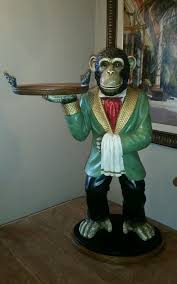 Winston Monkey Chimpanzee Butler Side End Table Hand Painted Bombay Furniture Butler Table Winston Side Tables For Sale