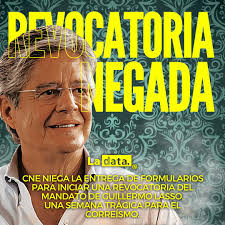 URGENTE: El Pleno del CNE acaba de negar la entrega de formularios para  iniciar una revocatoria del mandato del presidente, Guillermo Lasso. La  decisión se tomó con cuatro votos a favor y