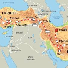 Turkiska förstora och förminska kartan. Sidenvagsexpressen Fran Istanbul Till Teheran