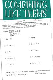 Combining Like Terms Combining Like Terms Like Terms Middle School Math