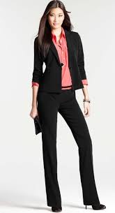 Black Pant Suit X Ann Taylor W Coral Accents Skirttheceiling Business Attire Women Business Professional Attire Professional Outfits