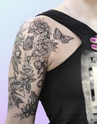 60 Black Gray Flower Tattoos By Anna Bravo Flower Tattoo Shoulder Floral Tattoo Sleeve Butterfly Sleeve Tattoo