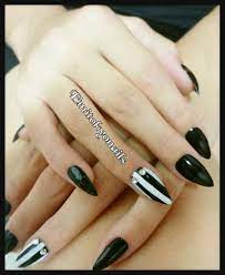 20 Hand Painted Full Cover False Nails Stiletto Black White Stripe Crystal Glue Crystal Glue Nails Stiletto Black Nails