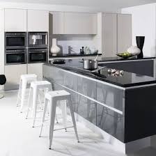 Dark Grey Lacquer Cabinets For A High Gloss Look Handleless Kitchen White Modern Kitchen Grey Kitchen Inspiration