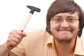 Funny Crazy Guy with a Hammer Stock Image