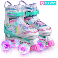 Amazonsmile Sulifeel Rainbow Unicorn 4 Size Adjustable Light Up Roller Skates For Girls Boys Fo Light Up Roller Skates Kids Roller Skates Girls Roller Skates